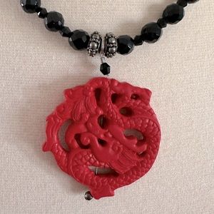 Dragon pendant onyx necklace